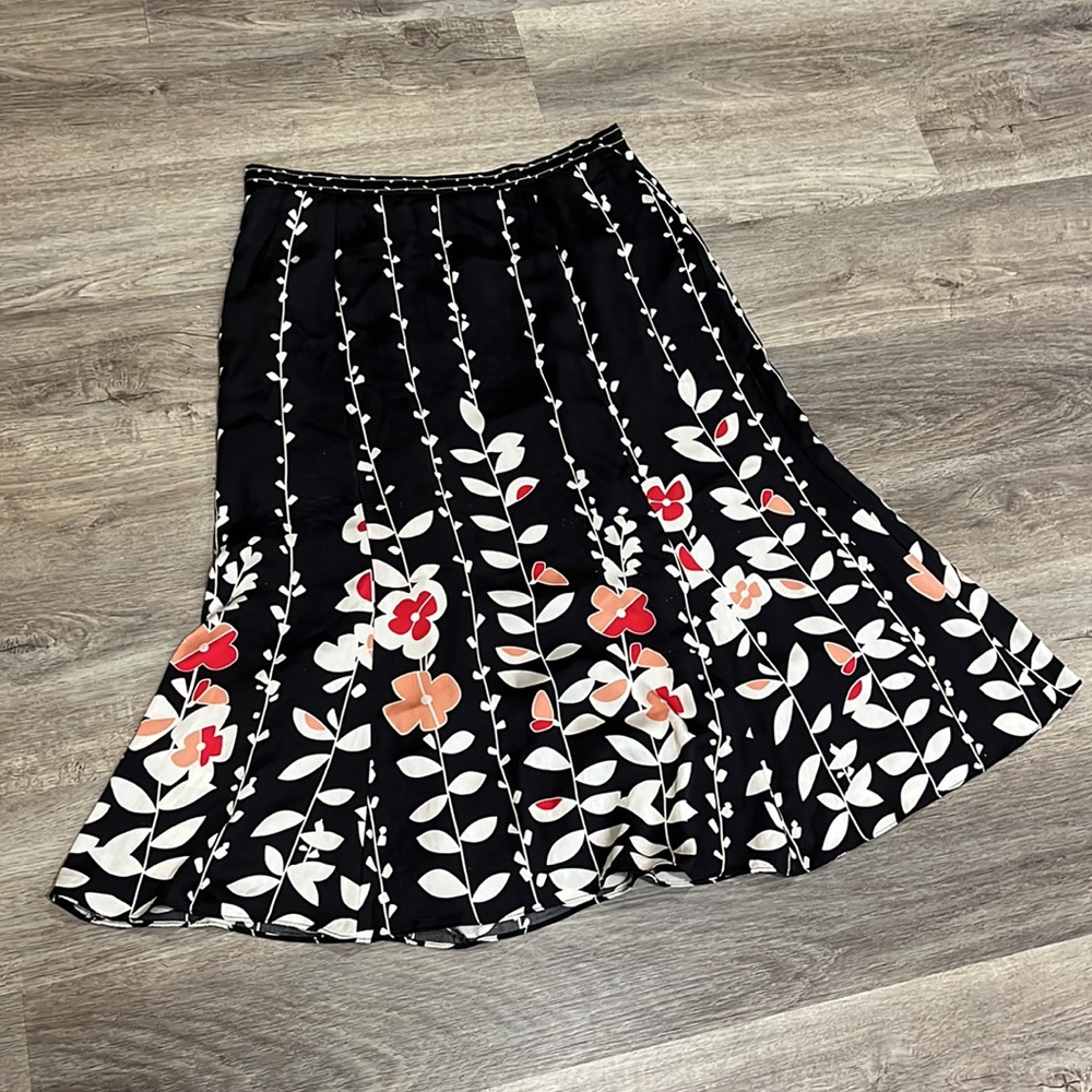 Talbots 100% Pure Silk Mid Length Skirt Black with Pattern Women’s Size 10 - Picture 6 of 12